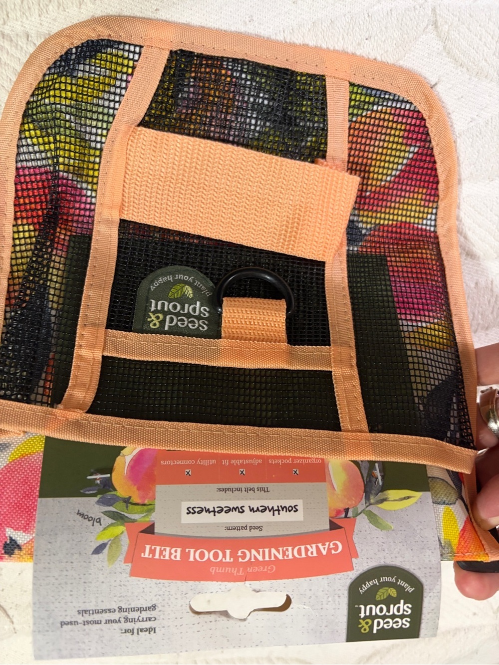 NEW Seed & Sprout Orange Floral Mesh Gardening Tool Belt! Hold garden tools. - Picture 5 of 5